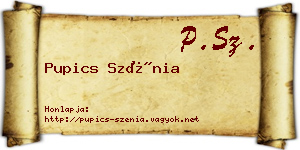 Pupics Szénia névjegykártya